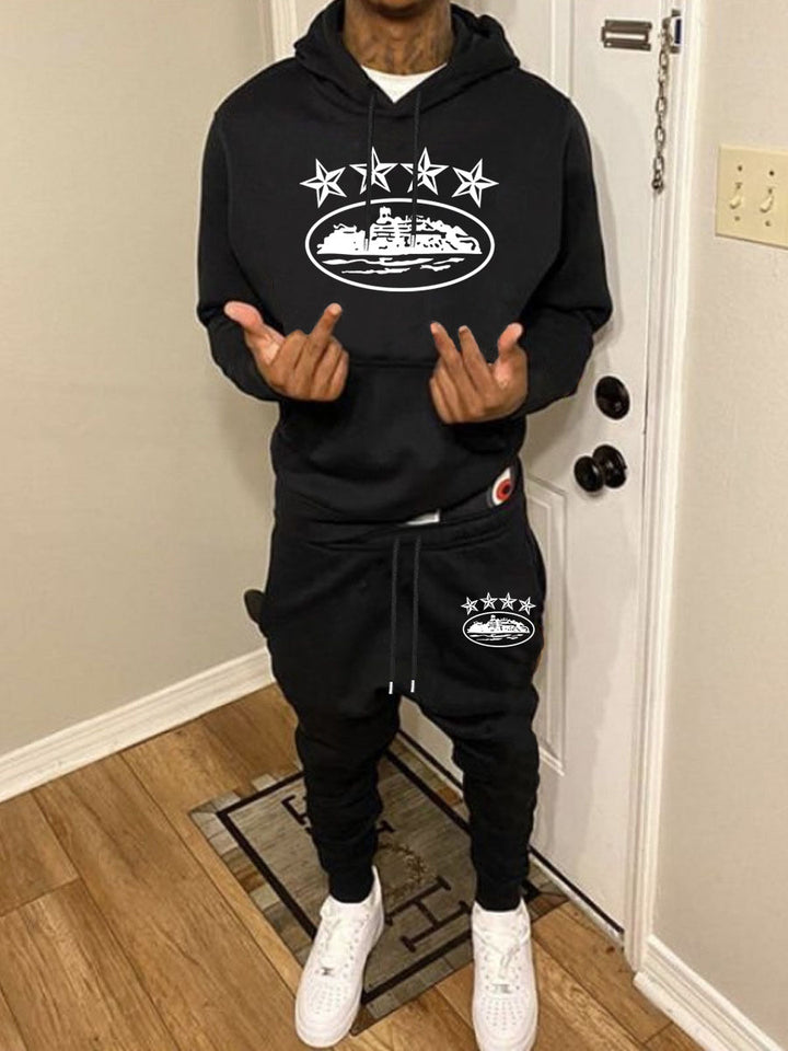 Herren sportliches Hoodie und Jogginghose Set mit auffälligem Grafikdesign Aliams