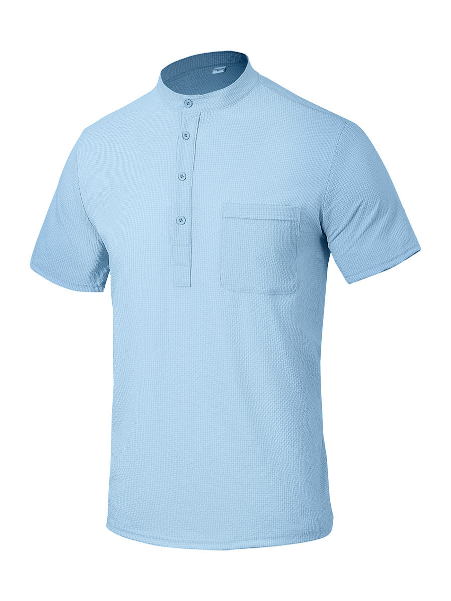 Herren Kurzarm-Hemd mit modernem Stehkragen und subtiler Struktur Aliams