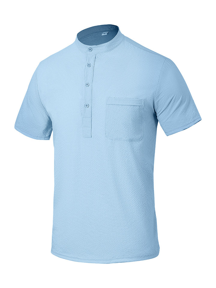 Herren Kurzarm-Hemd mit modernem Stehkragen und subtiler Struktur Aliams