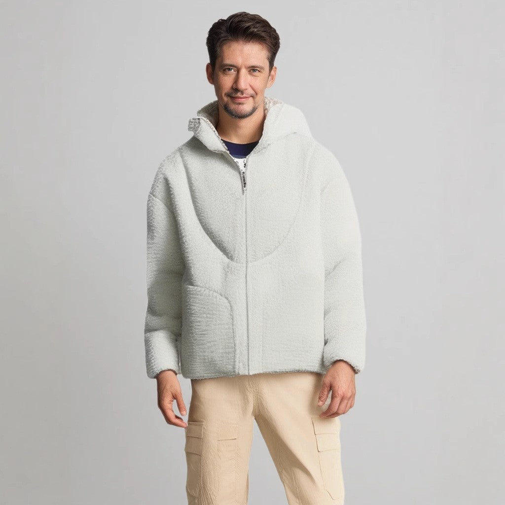 Herren Gemütliche Teddyjacke mit Kontrastnähten Aliams