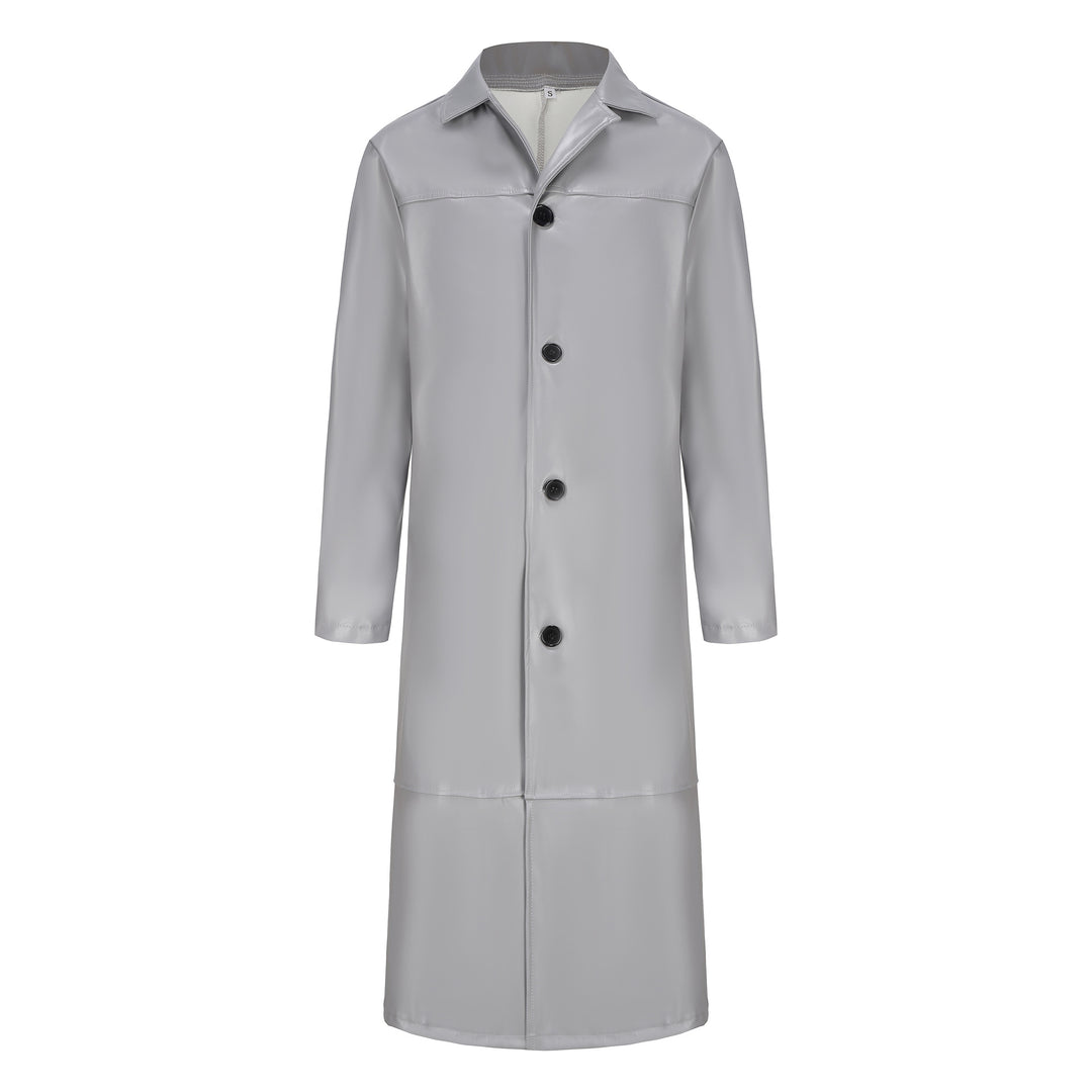 Herren eleganter Kunstledermantel mit doppeltem Knopfverschluss Aliams