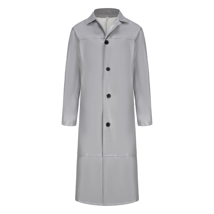 Herren eleganter Kunstledermantel mit doppeltem Knopfverschluss Aliams