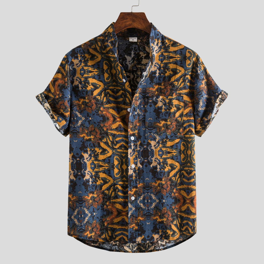 Herren Kurzarmhemd im kreativen Ethno-Design mit einzigartigem Muster Aliams