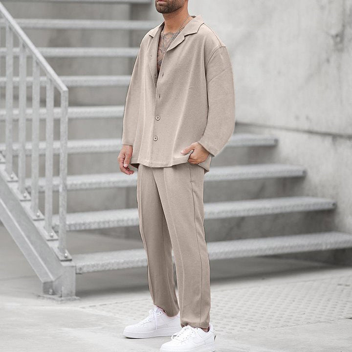 Herren elegantes Lounge-Set aus weichem Material mit durchgehender Knopfleiste Aliams