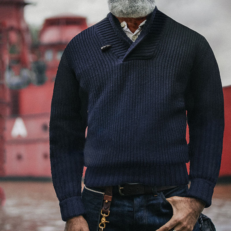 Herren Grob gestrickte Zip-Jacke mit seitlichen Eingrifftaschen und Stehkragen Aliams