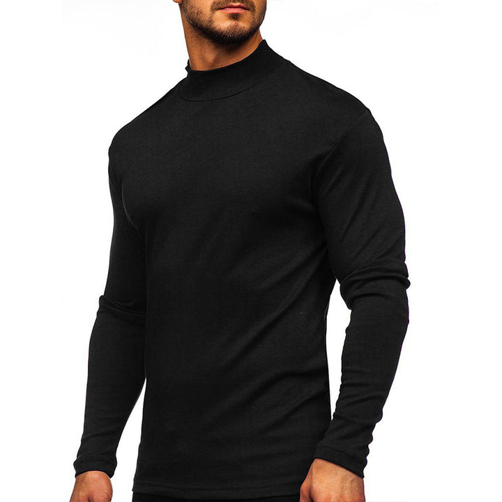 Herren Rundhals Langarmshirt aus elastischem Baumwoll-Mix mit modernem Stehkragen Aliams
