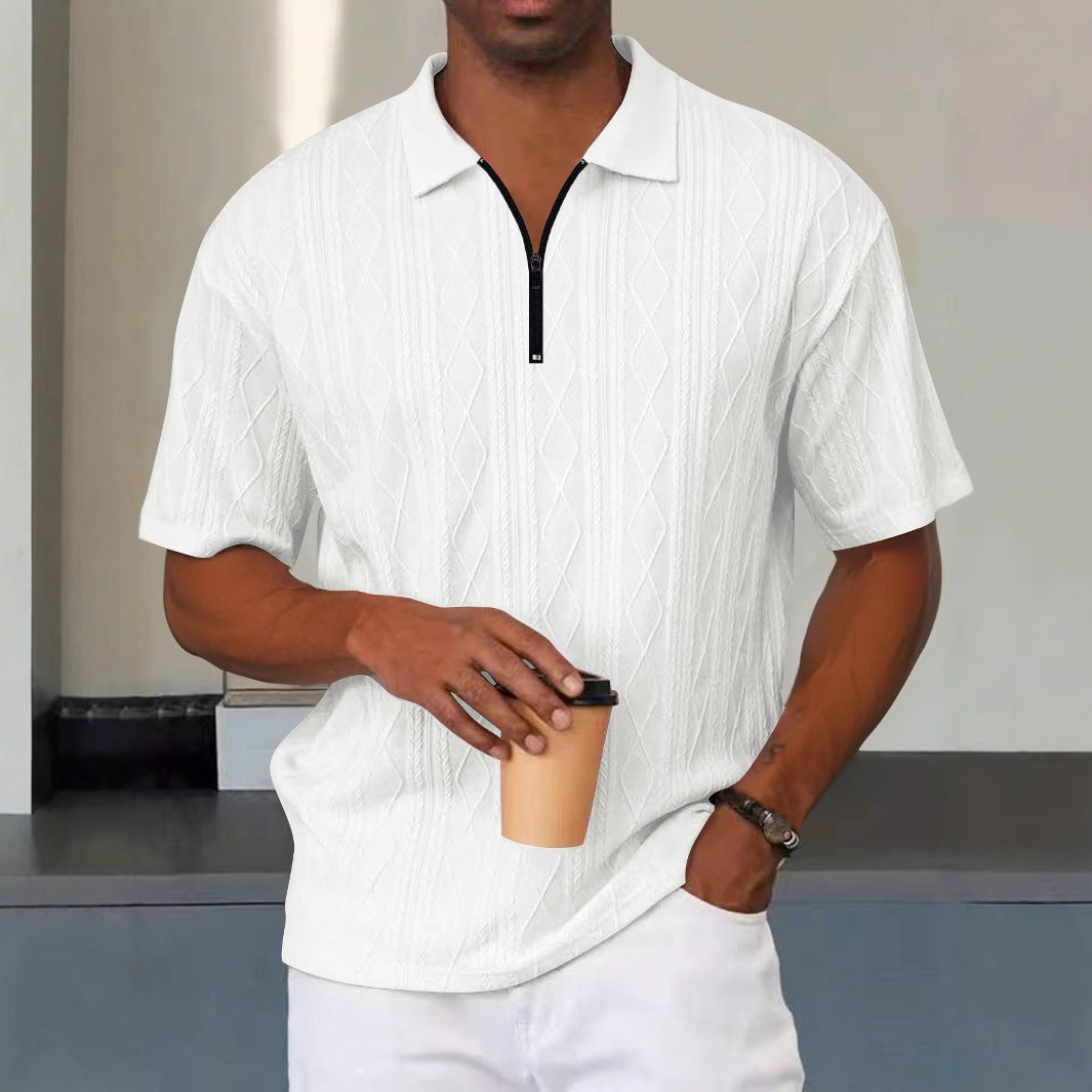 Herren Kurzarm-Polohemd mit modernem Strukturmuster und praktischen Reißverschluss Aliams