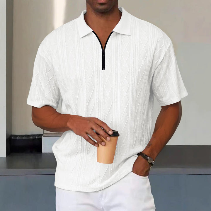Herren Kurzarm-Polohemd mit modernem Strukturmuster und praktischen Reißverschluss Aliams