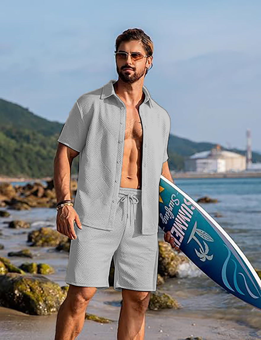 Herren lässiges Surf Outfit mit kurzärmligem Hemd und Shorts Aliams