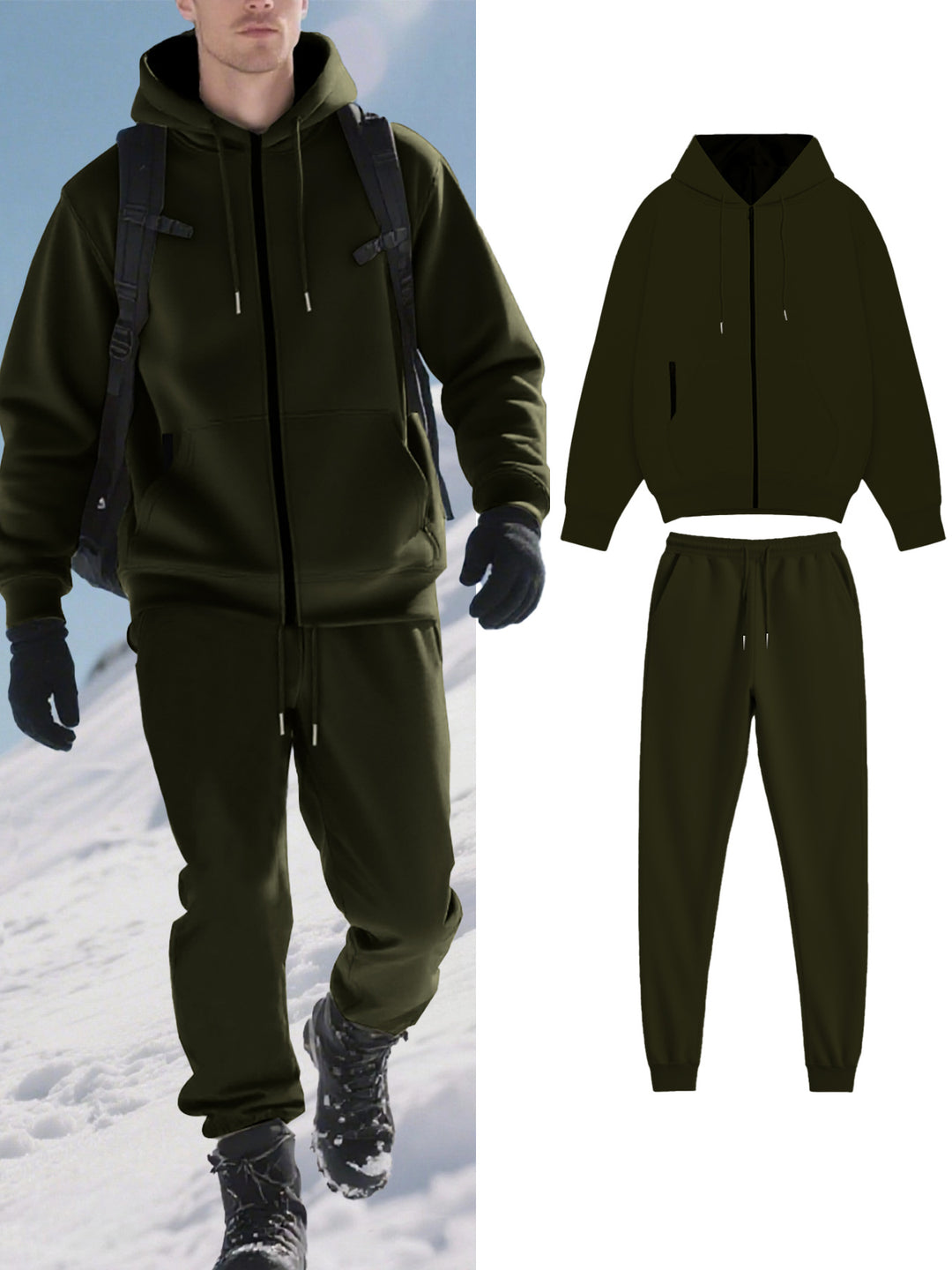 Herren bequemer Thermal-Sweatanzug mit Kapuze und praktischen Taschen Aliams