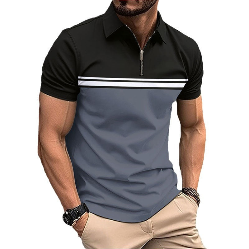 Herren sportliches Poloshirt mit kurzen Reißverschluss und modernen Streifen Aliams