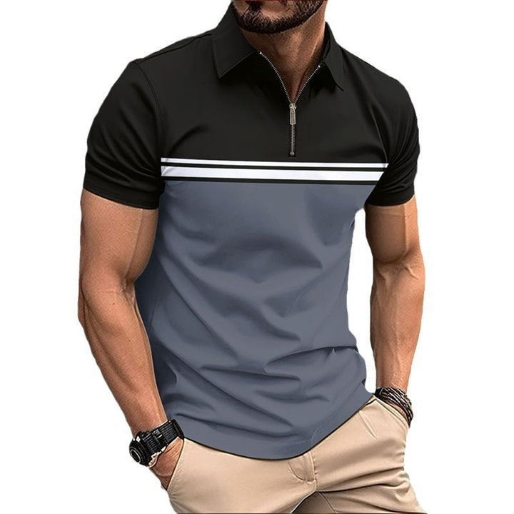 Herren sportliches Poloshirt mit kurzen Reißverschluss und modernen Streifen Aliams