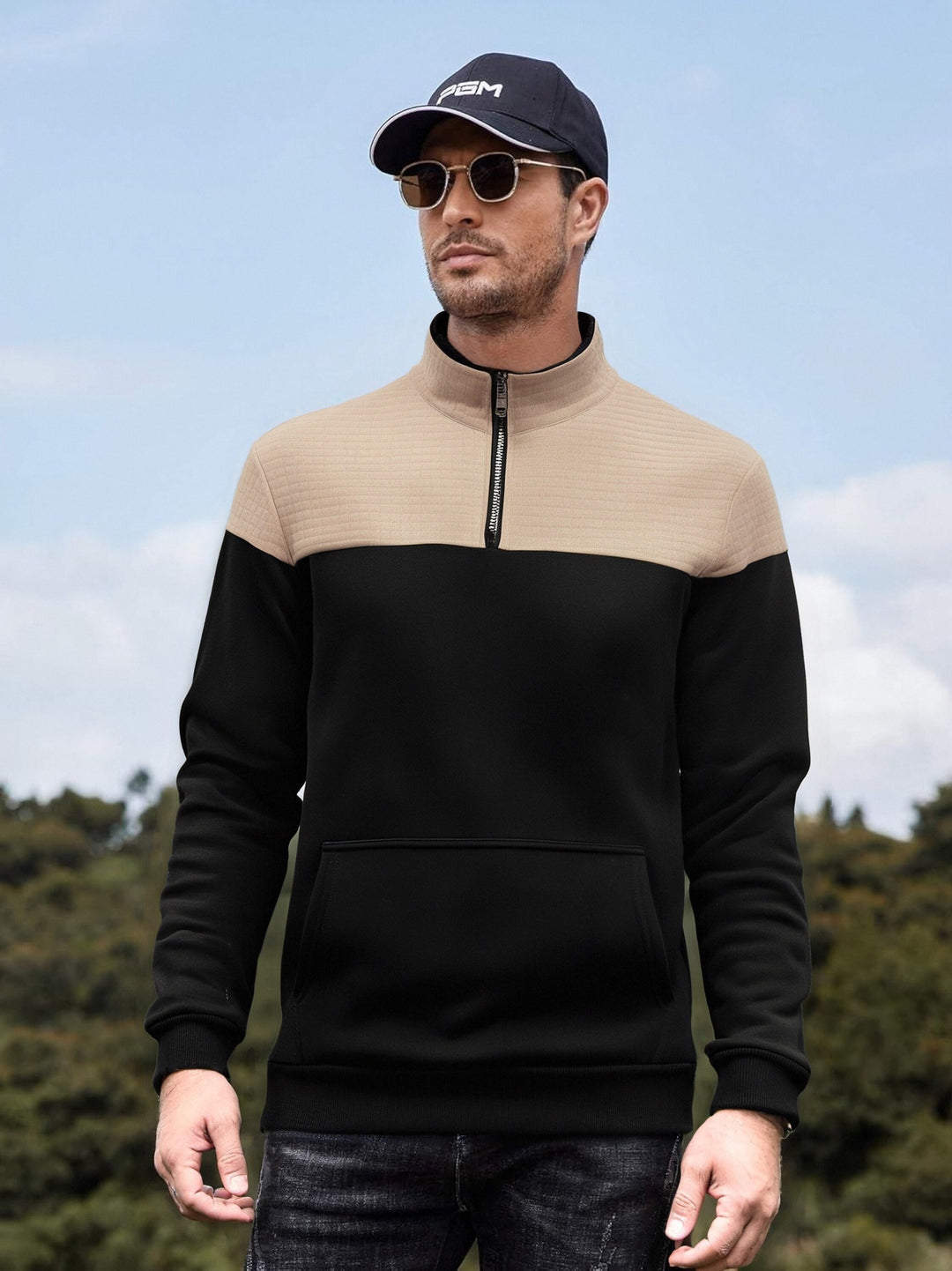 Herren funktionale Sweatjacke mit hochschließendem Kragen und praktischer Kängurutasche Aliams