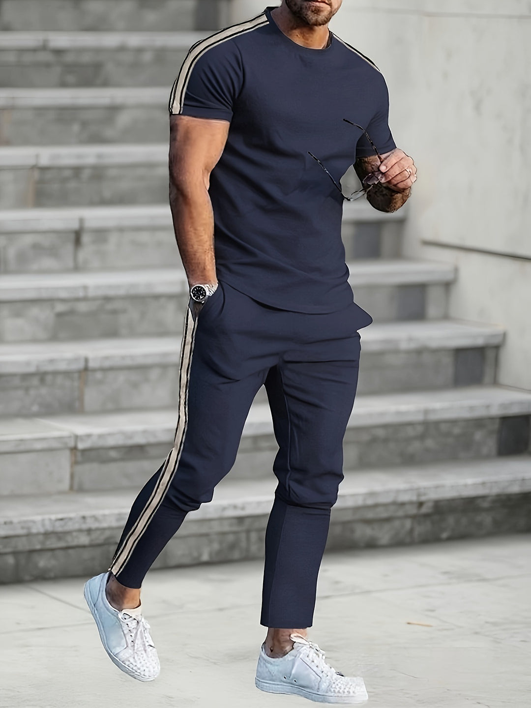 Herren Sportliches Trikot und Jogginghose-Set mit seitlichen Details Aliams