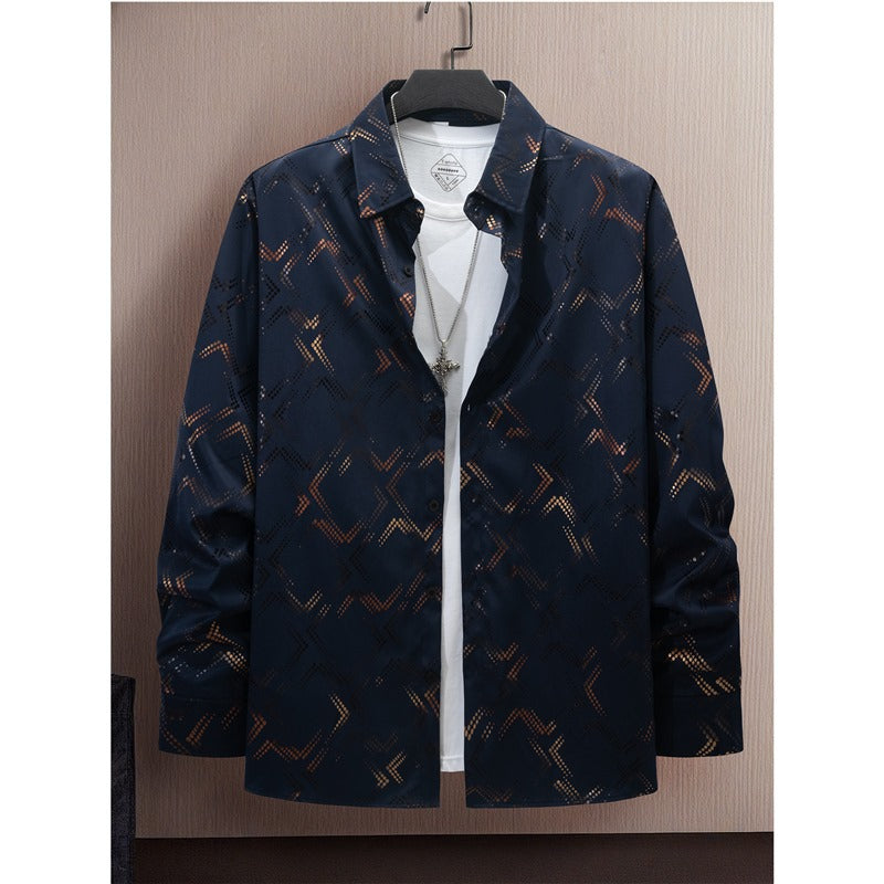 Herren elegantes Langarmhemd mit modernem Muster und atmungsaktiver Oberfläche Aliams