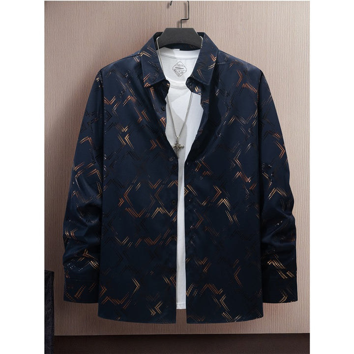 Herren elegantes Langarmhemd mit modernem Muster und atmungsaktiver Oberfläche Aliams