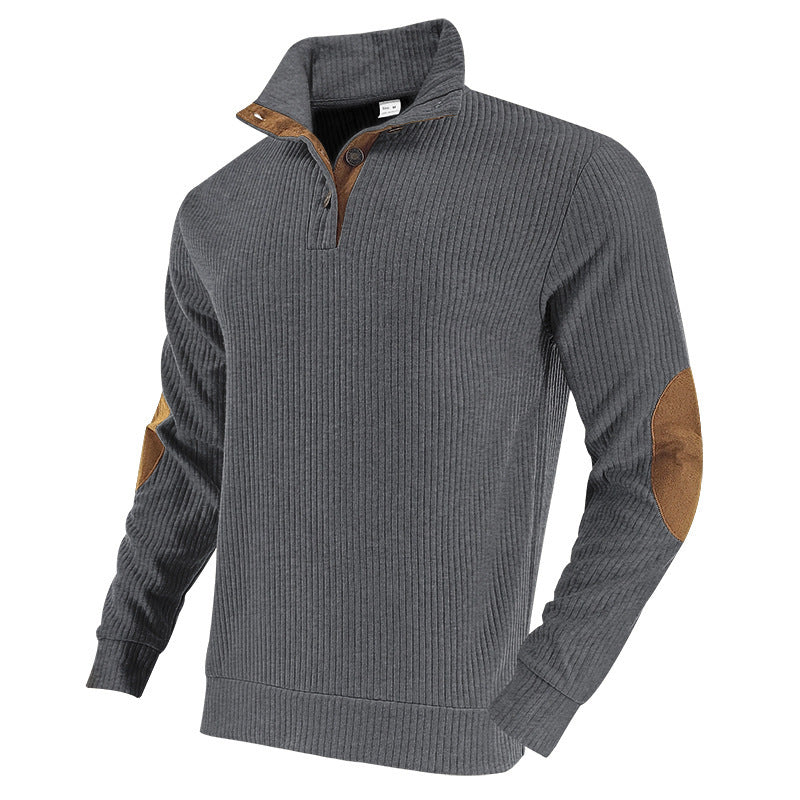 Herren Strickpullover mit modernem Stehkragen und kontrastierenden Lederdetails Aliams