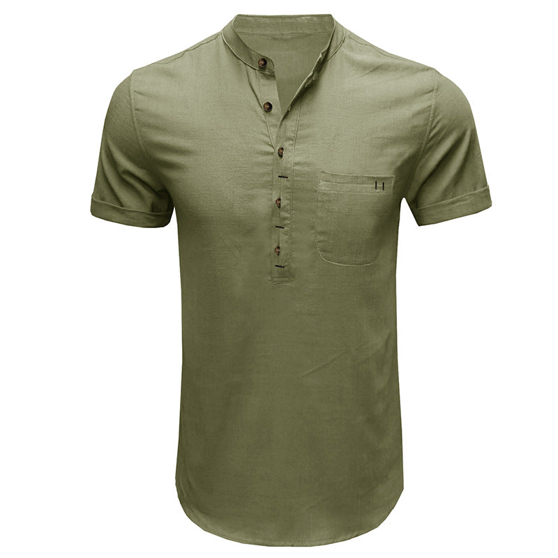 Herren Kurzarm-Henley-Shirt mit praktischem Brusttaschen-Design Aliams