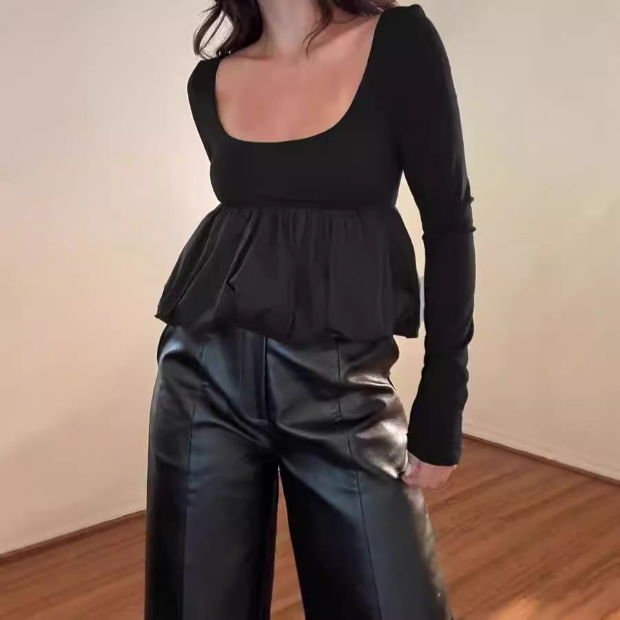 Damen Elegante Bluse mit Plissee-Design und weitem Saum Aliams