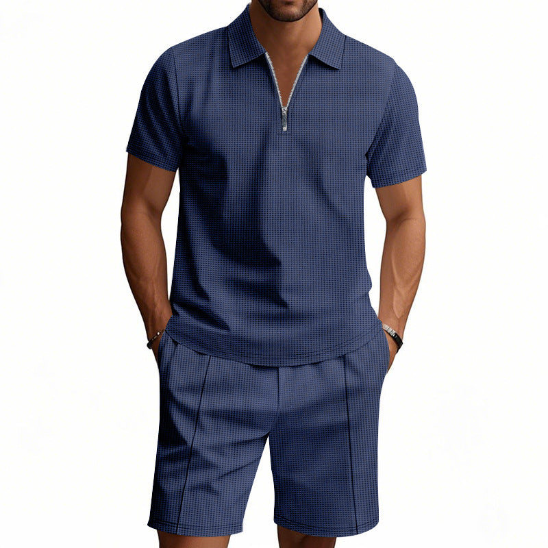 Herren elegantes Polo- und Shorts-Set mit modernem Reißverschluss Aliams
