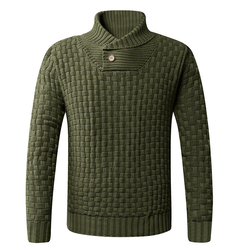 Herren strukturiertes Strickpullover mit Stehkragen und dekorativen Knöpfen Aliams