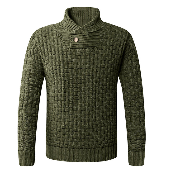Herren strukturiertes Strickpullover mit Stehkragen und dekorativen Knöpfen Aliams