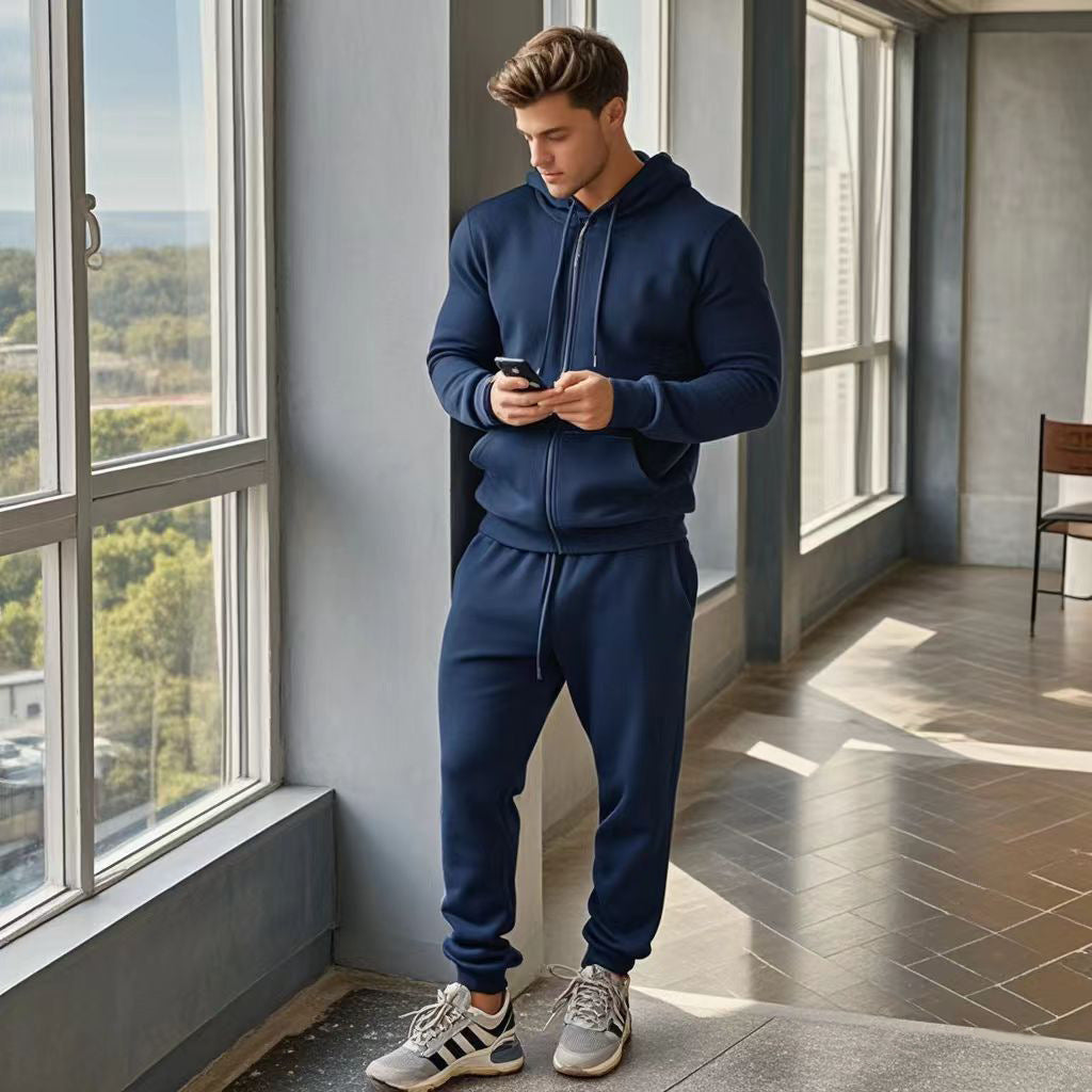 Herren sportlicher Kapuzensweatanzug mit funktionalen Reißverschlusstaschen Aliams