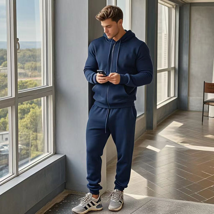 Herren sportlicher Kapuzensweatanzug mit funktionalen Reißverschlusstaschen Aliams