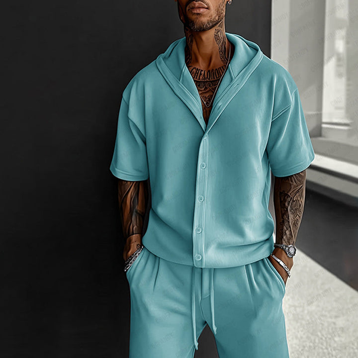 Herren komfortables Kurzarm-Set mit lässigem Hoodie und Shorts Aliams