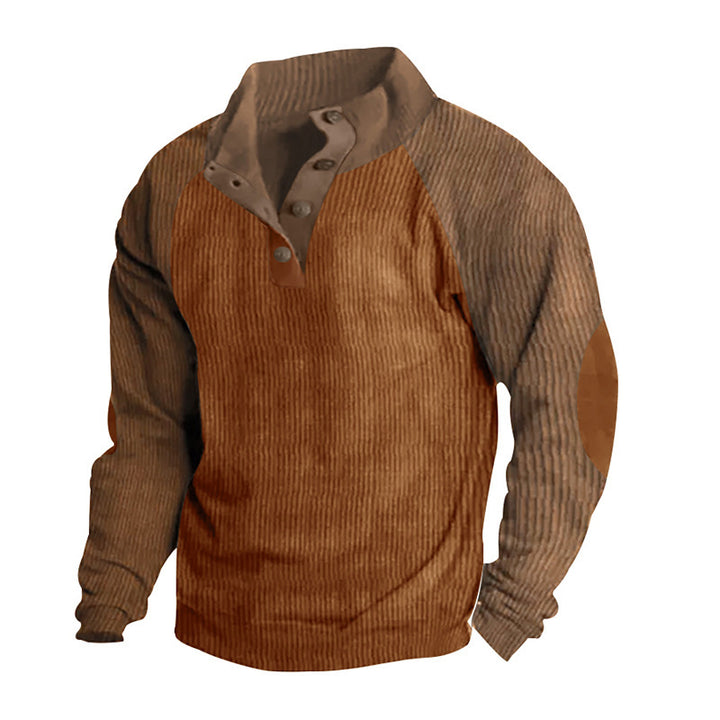 Herren strukturiertes Pullover-Shirt mit Knopfleiste und Lederdetails Aliams