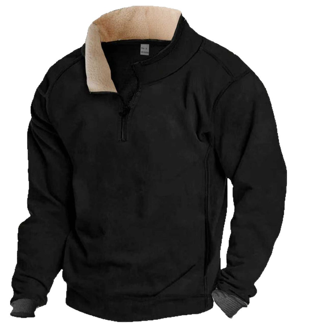 Herren Fleece-Pullover mit durchgehendem Reißverschluss und kontrastierendem Kragen Aliams