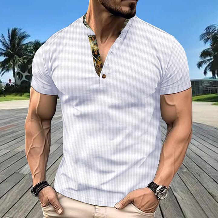 Herren Kurzarm-Hemd mit kreativem Kragen und strukturiertem Muster Aliams