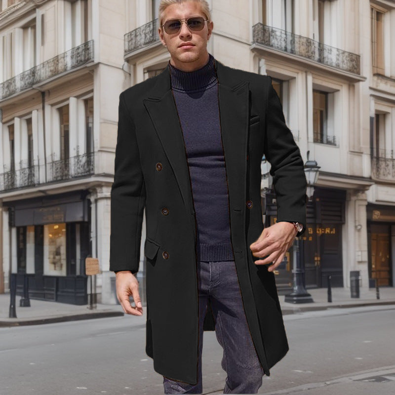 Herren eleganter Doppelknebel-Mantel mit stilvollem Schnitt und modischen Details Aliams