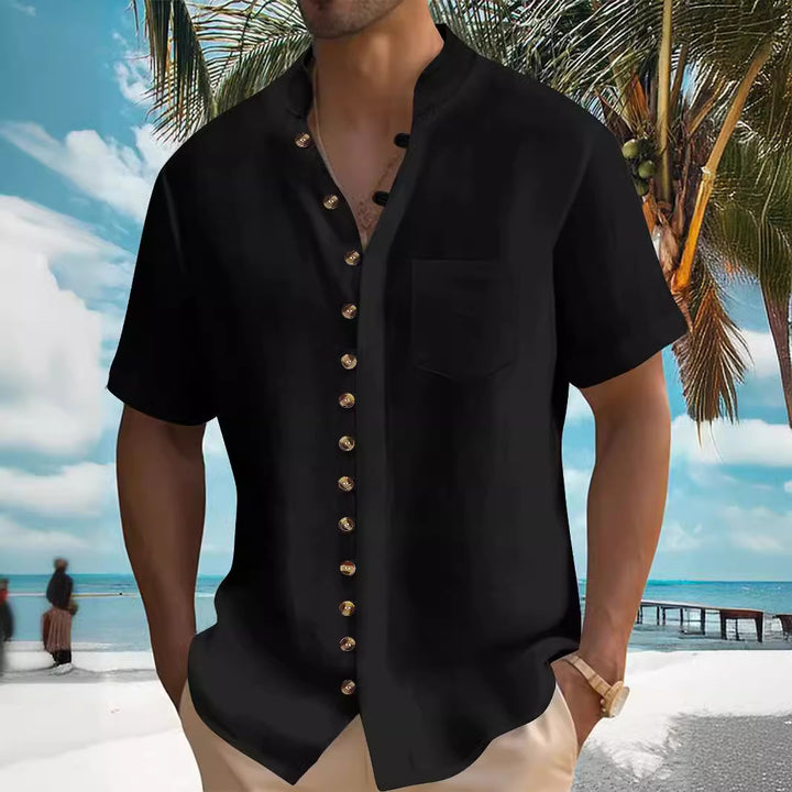 Herren Kurzarm Hemd mit modernem Knopfdesign Aliams