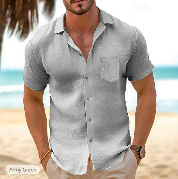 Herren elegantes Kurzarm-Hemd mit hochwertiger Leinenstruktur Aliams