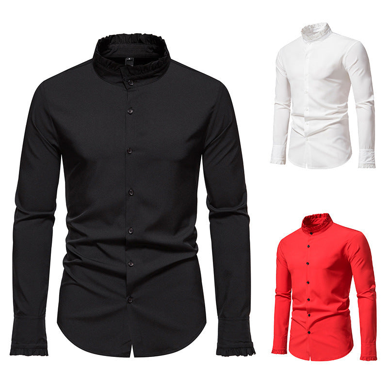 Herren Elegantes Langarmhemd mit Rüschendetails Aliams