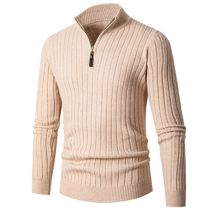 Herren eleganter Pullover mit halb hohem Reißverschluss und Rippstruktur Aliams