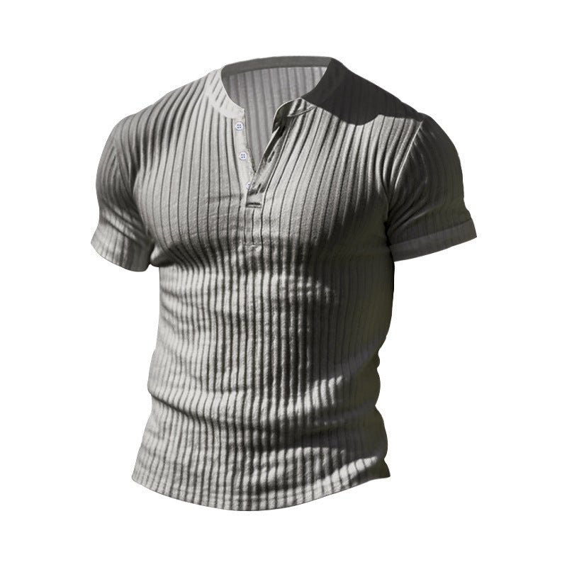 Herren kurzärmeliges Henley-T-Shirt aus strukturiertem Baumwollmix Aliams