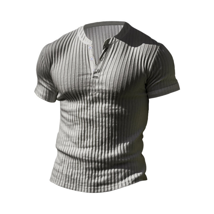 Herren kurzärmeliges Henley-T-Shirt aus strukturiertem Baumwollmix Aliams
