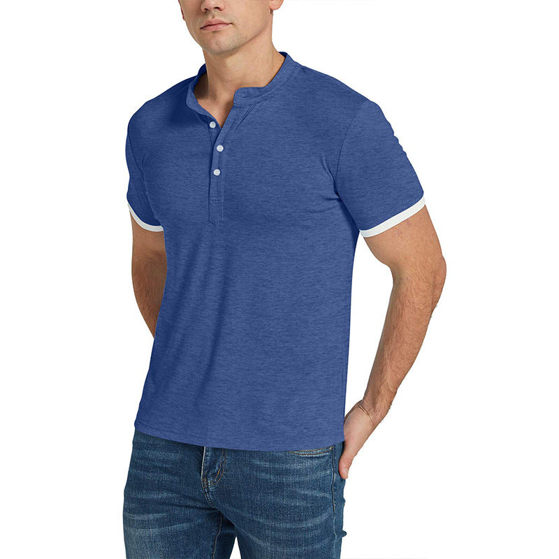 Herren Kurzarm-Henley-Shirt mit modischem Stehkragen und kontrastierenden Akzenten Aliams