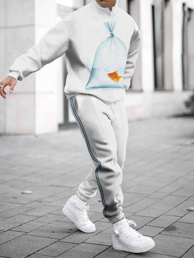 Herren Sportliches Sweatshirt mit modernem Zipper und grafischem Muster Aliams