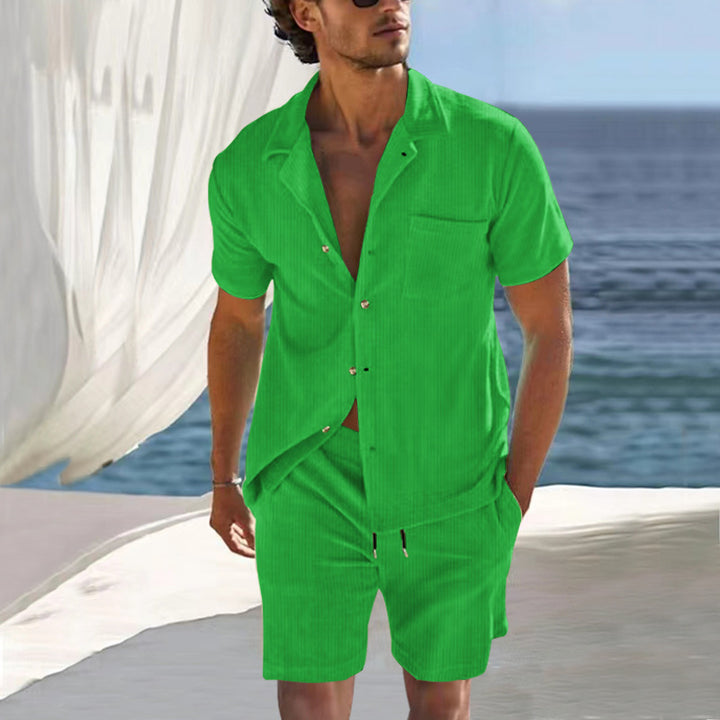 Herren Sommerliches Freizeit-Outfit im strukturierten Design mit Kurzarmhemd und Shorts Aliams