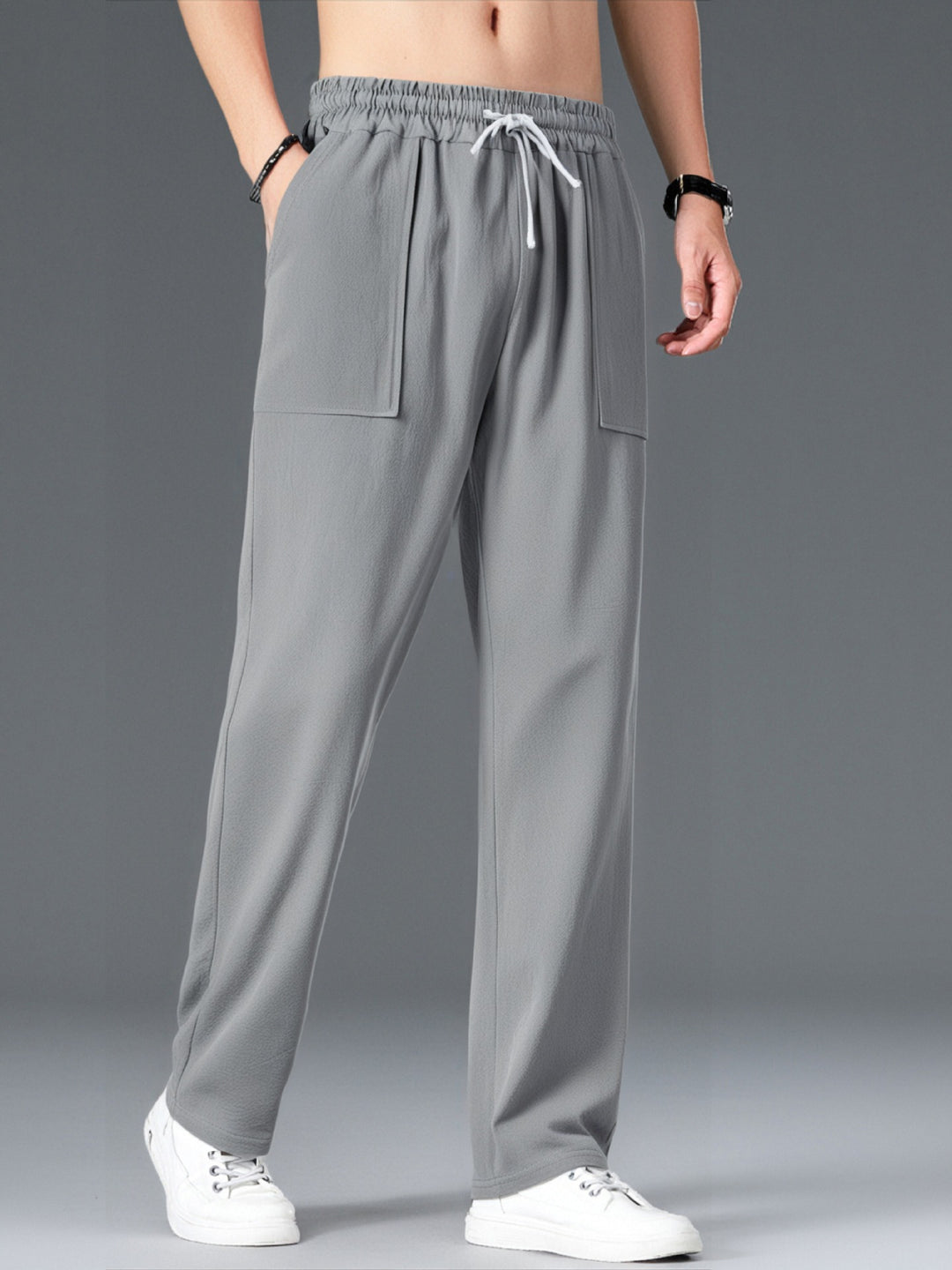 Herren Bequeme Freizeithosen mit elastischem Bund und seitlichen Taschen Aliams