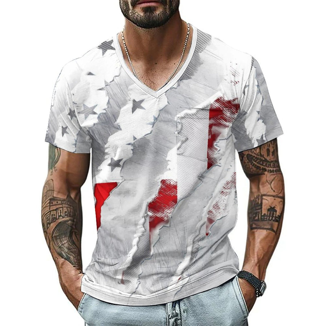 Herren V-Ausschnitt T-Shirt mit auffälligem Grafikdesign Aliams