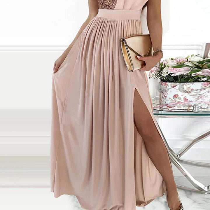 Damen Elegantes Abendkleid mit Asymmetrischem Oberteil und Schimmerndem Rock Aliams