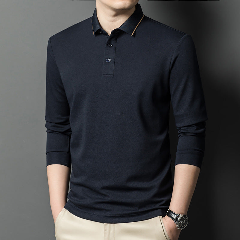 Herren elegantes Langarm-Polohemd mit feiner Piqué-Struktur Aliams