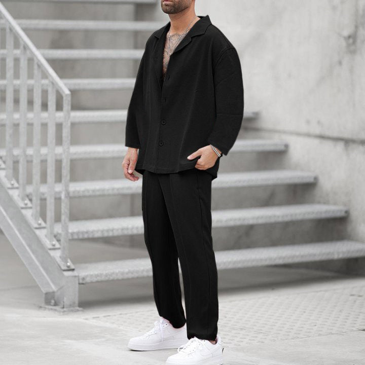 Herren elegantes Lounge-Set aus weichem Material mit durchgehender Knopfleiste Aliams