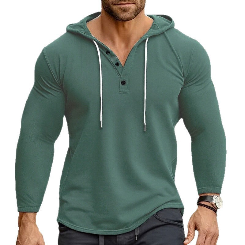 Herren Hoodie mit knöpfbarem Kragen und Kordelzug Aliams