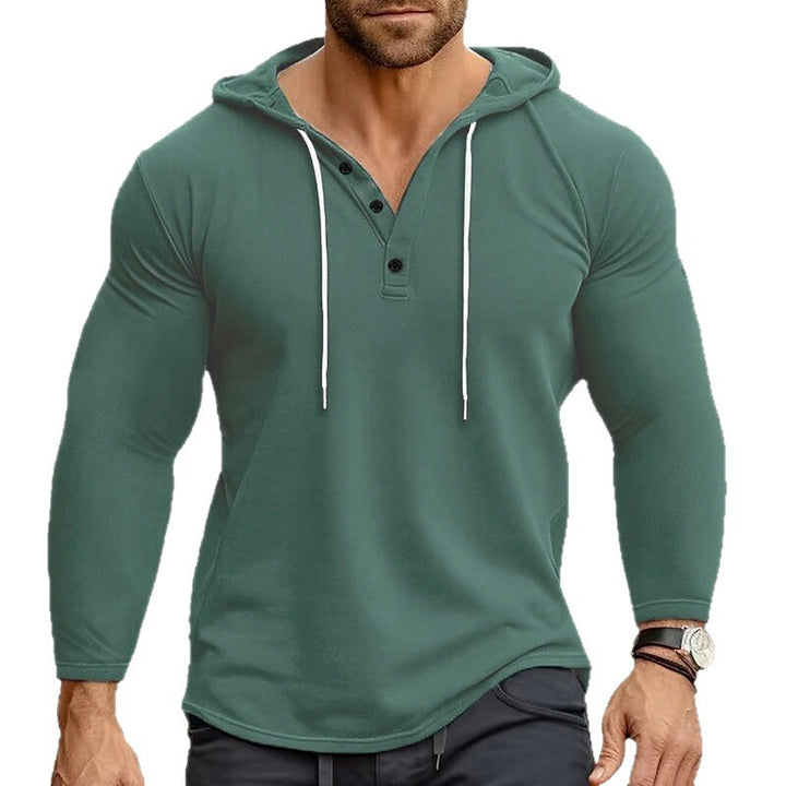 Herren Hoodie mit knöpfbarem Kragen und Kordelzug Aliams