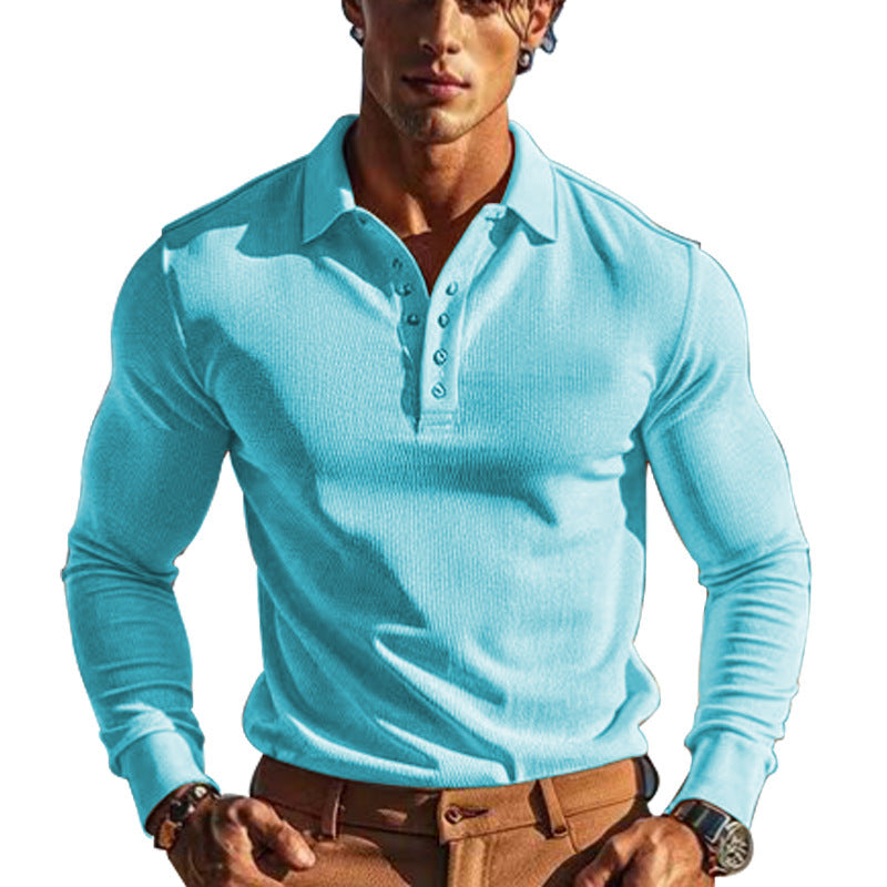 Herren eleganter Langarm-Polo mit Knopfleiste und strukturiertem Design Aliams